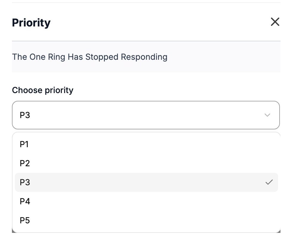 The Priority dialog with the priority list open and P3 selected