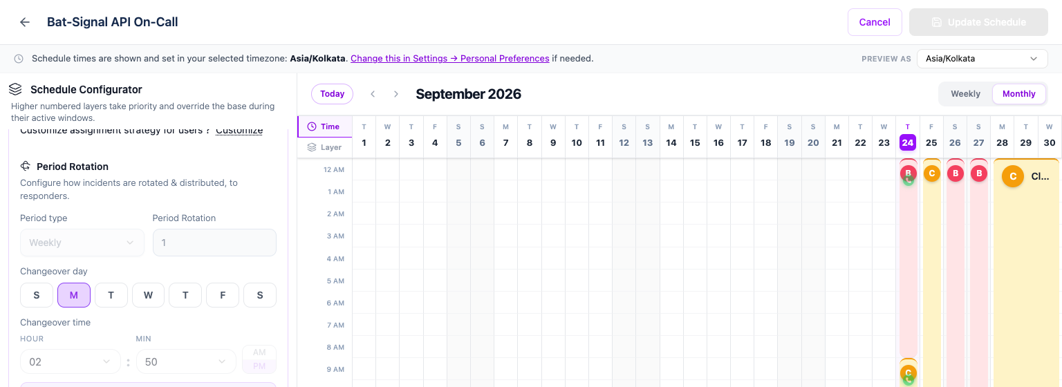 The same schedule in Monthly view
