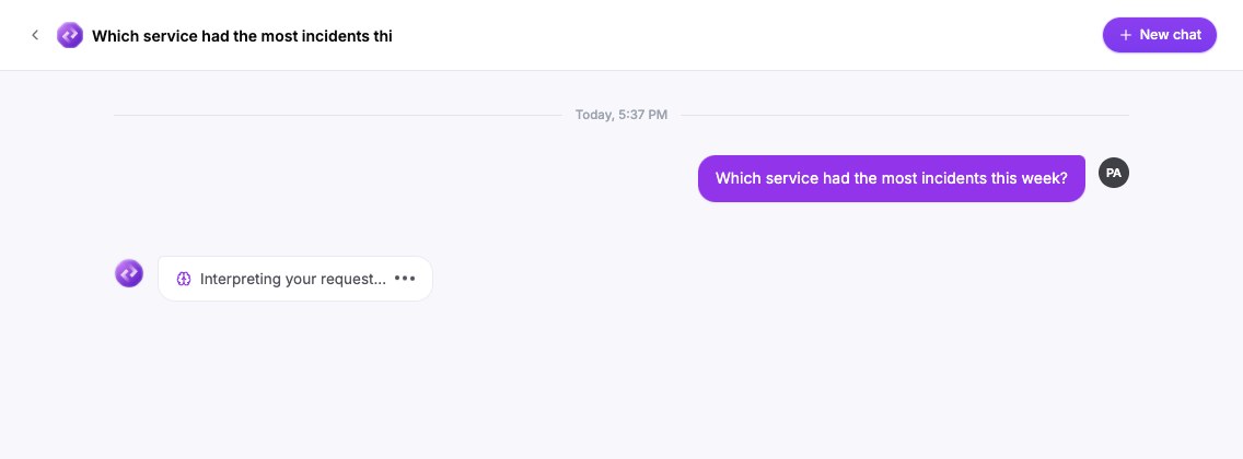 Oppex Nova showing the working message Interpreting your request while a question is being answered