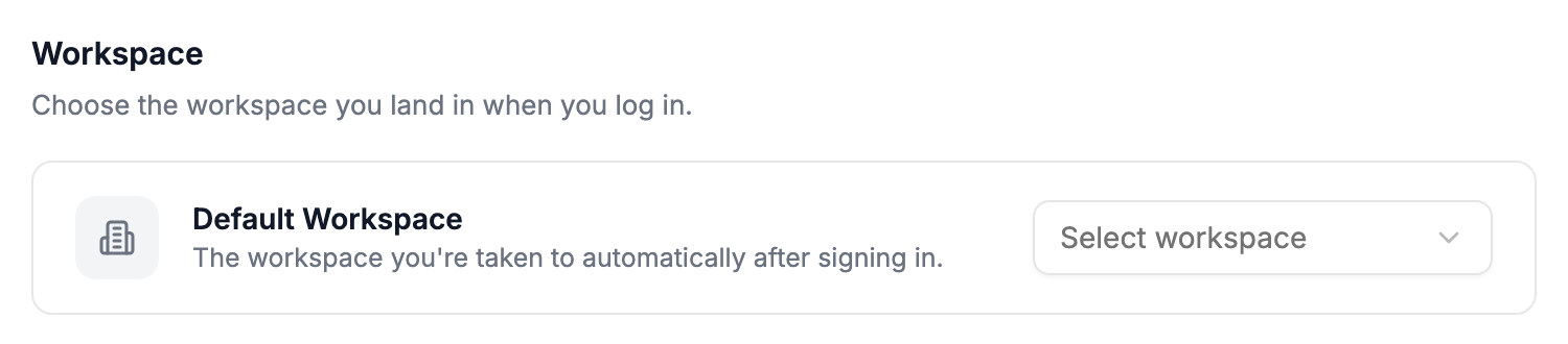 The Workspace section of Personal Preferences with the Default Workspace dropdown