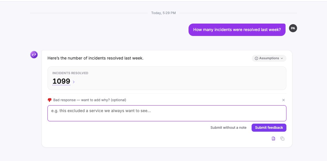 The feedback box after a thumbs-down, asking if you want to add why, with Submit without a note and Submit feedback buttons